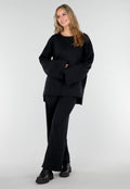 Zwarte Two Piece Set met Wijde Mouwen en Stretch