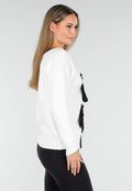 Witte Cardigan met Zwarte Strikken en Lange Mouwen