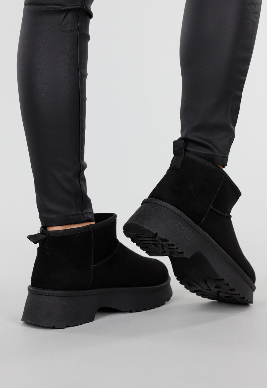 Zwarte Suède-look Snowboots met Platte Plateauzool
