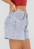 Lichtblauwe Denim Shorts met Gerafelde Zoom en Rechte Pasvorm