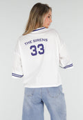 Witte Mesh Oversized Jersey T-Shirt met V-Hals