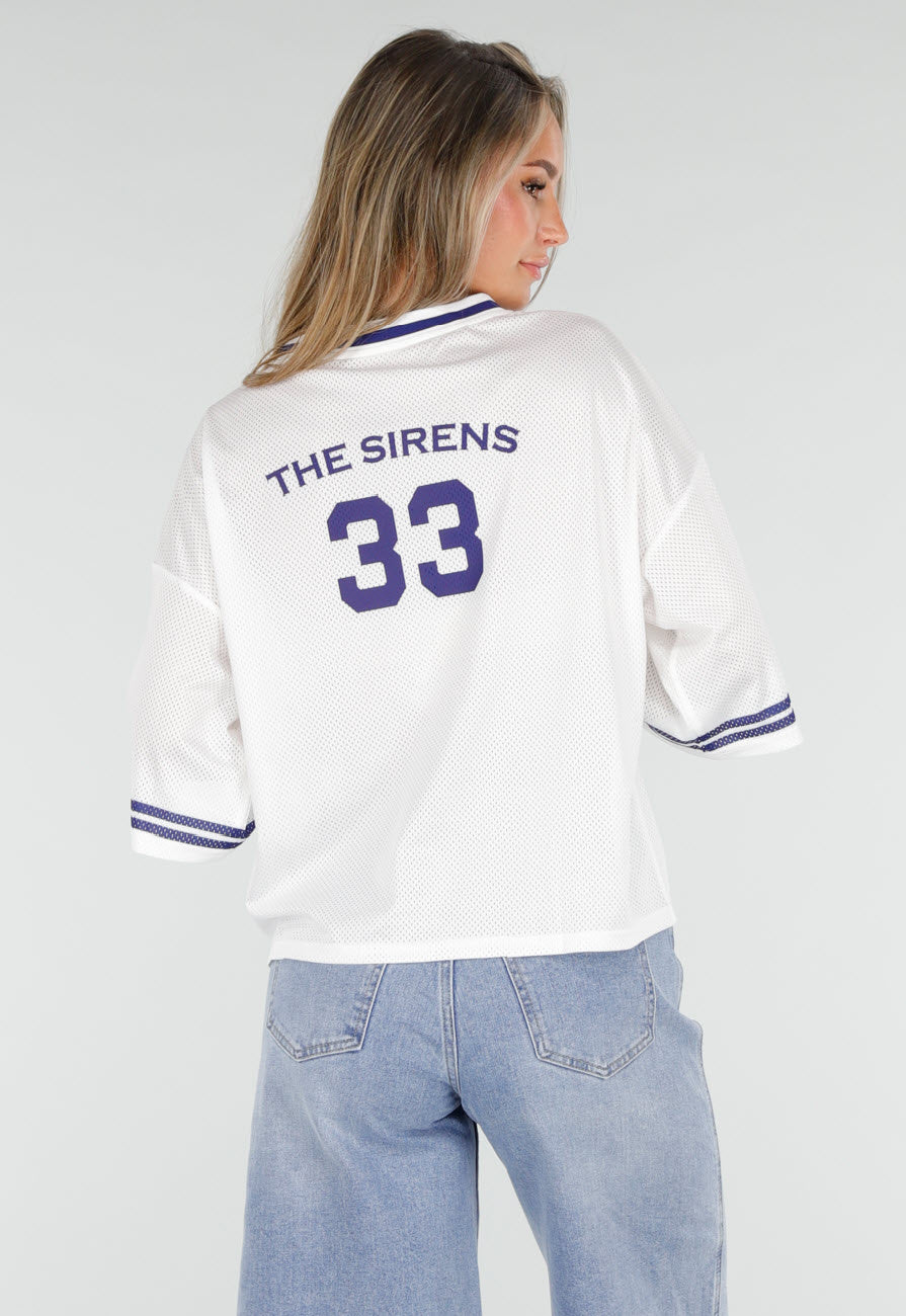 Witte Mesh Oversized Jersey T-Shirt met V-Hals