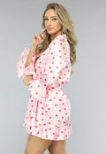 Lichtroze Valentine Satin Pyjama Set met Hartjes Kimono