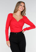 Rode Stretch Top met Overslag en Plooien