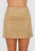 Camelkleurige Suèdelook Rok in Mini Lengte met Effen Design