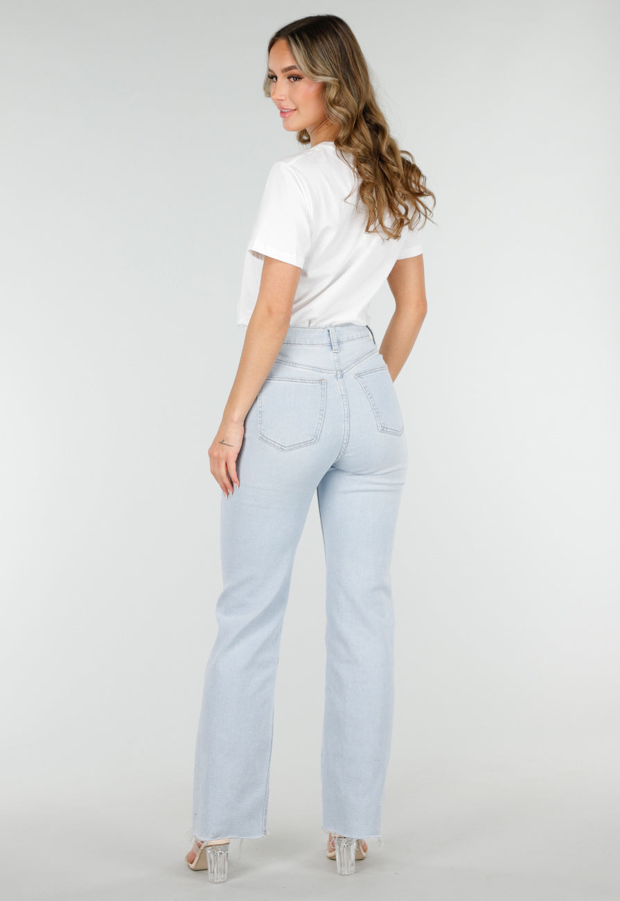 Lichtblauwe Straight Leg Jeans met High Waist