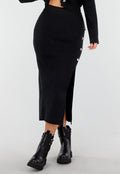 Zwarte Knitted Set met Midi Rok met Split