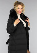 Zwarte Lange Pufferjacket met Bontkraag