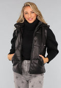 Zwarte Lederlook Bodywarmer met Capuchon
