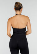 Zwarte Sportset met Halter Top, Flared Legging en Uitneembare Pads