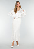 Witte Midi Rok met All Over Pailletten en Subtiele Uitlopende Zoom