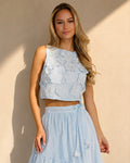 Lichtblauwe Bloemen Crop Top met Mouwloos Model
