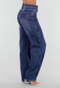 Blauwe Denim Tall Barrel Jeans met Hoge Taille en Lange Pijpen
