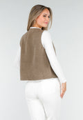 Bruin Teddy Gilet met Witte Randen en Knoopsluiting