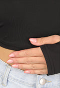 Zwarte Basic Longsleeve Off Shoulder Top met Duimgaten
