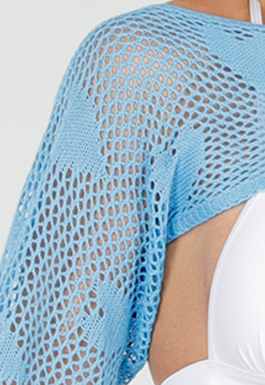 Blauwe Gehaakte Cover-Up Set met Hartjesmotief en Bijpassende Bolero