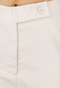 Beige Wide Leg Pantalon met Omslag en Steekzakken