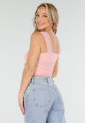 Lichtroze Mesh Off Shoulder Top met Drapé en Stretch