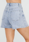 Blauwe Denim Skort met Strass Details en Rechte Pasvorm