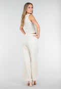 Beige Two Piece Set met Gilet en Pantalon met Gouden Knopen