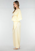Pastel Gele One Shoulder Top met Wijde Mouwen