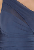 Donkerblauwe One Shoulder Body met Drapering in Mesh Stretch