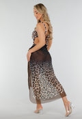 Beige en Bruin Luipaardprint Beach Mesh Cover Up