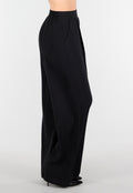 Petite High Waist Zwarte Linnen Look Broek met Tailleband