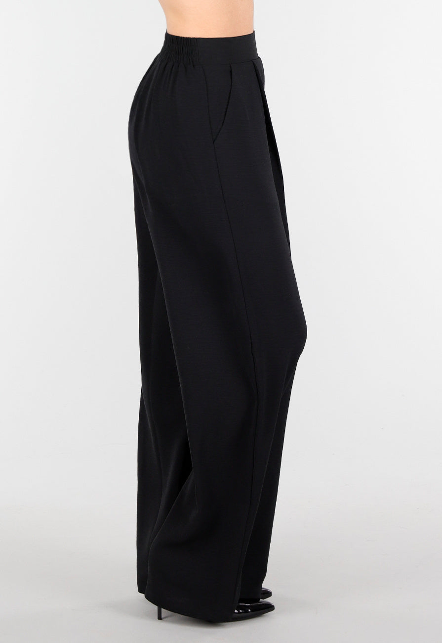 Petite High Waist Zwarte Linnen Look Broek met Tailleband