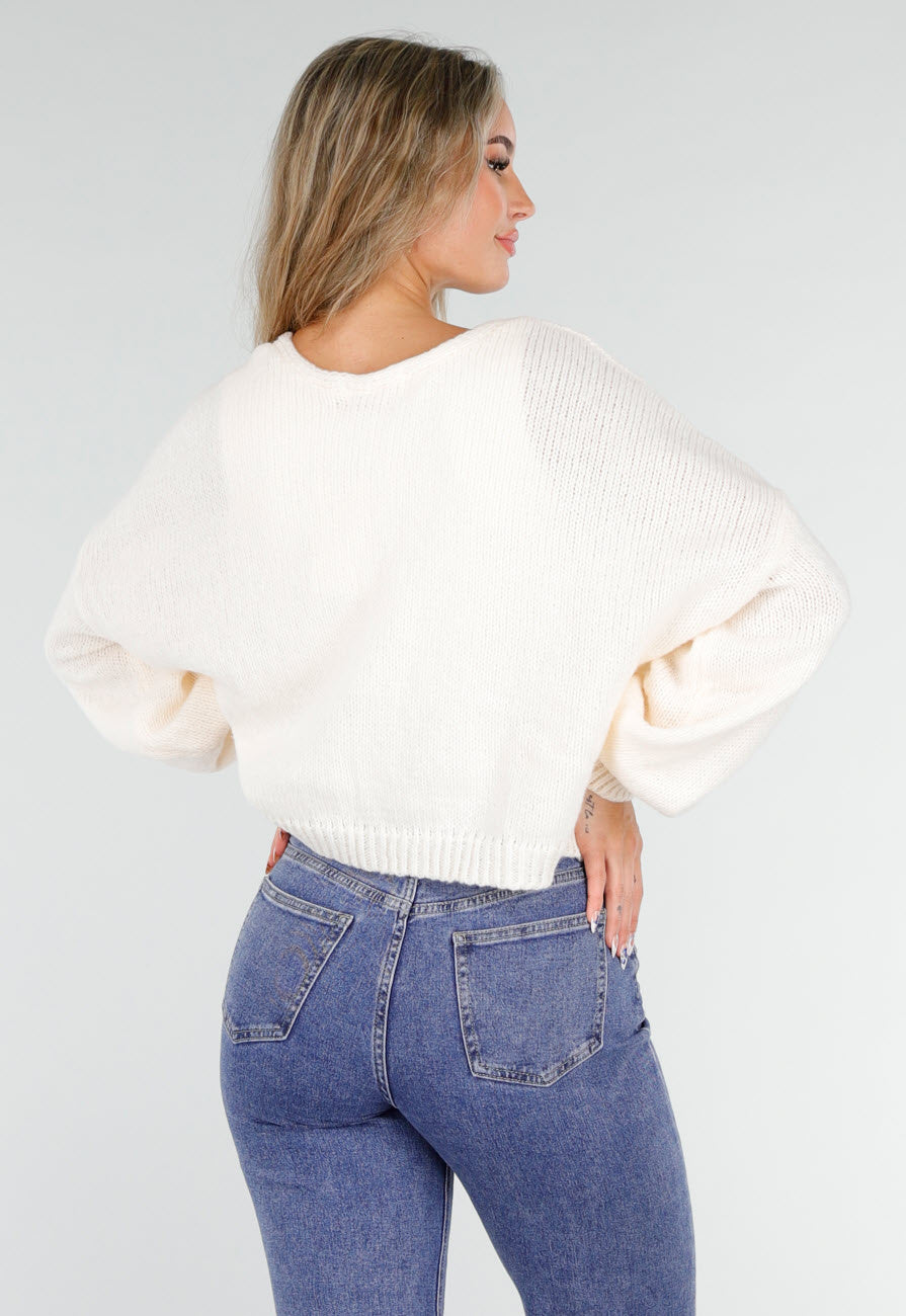 Beige Gebreid Vest met Strik aan de Voorzijde
