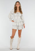 Beige Hoge Cowboylaarzen met Sierstiksels en Rits