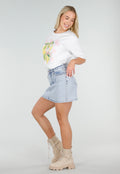 Lichtblauwe Denim Rok met Studs en Rechte Pasvorm en Steekzakken