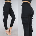 Zwarte Highwaist Cargo Broek met Zakken