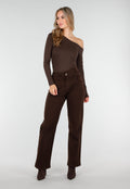 Bruine One Shoulder Top met Lange Mouwen