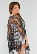 Zwarte Fishnet Cover-Up met Franjes en Ruitstructuur