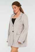 Beige Oversized Blazer met Knoopsluiting, Schoudervulling en Klepzakken