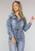 Denim Jumpsuit met Pofmouwen