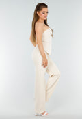 Strapless Giletlook Top met Knopen in Beige