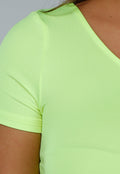 Neon Gele Stretch Crop Top met One Shoulder