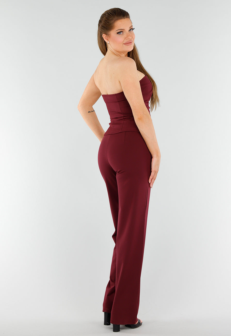 Bordeaux Strapless Korsettop met Knopen en Giletlook