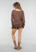 Bruine Transparante Mesh Top met Lange Mouwen en Stretch