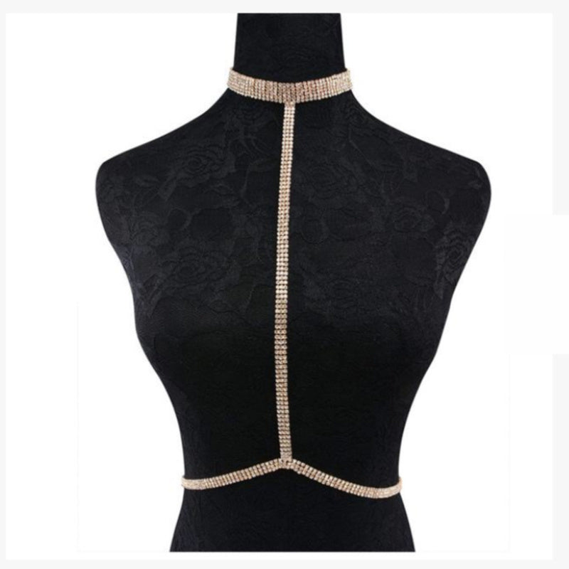Strass Bodychain Choker Zilver & Goud