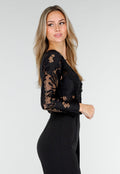 Zwarte Kanten Jumpsuit met V-Hals en Stretch