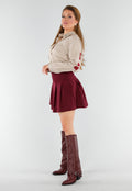 Beige Blouse met Rode NY Patchletters en Knoopsluiting