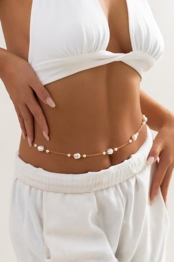 Gouden Heup Bodychain met Parels