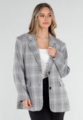 Grijze Geruite Blazer met Lange Mouwen en Knopen