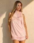 Roze Mouwloze Halter Top met Kant en Sjaaldetail