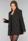 Zwarte Oversized Blazer met Krijtstreep