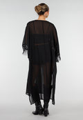 Zwarte Kimono met Halflange Mouwen en Franjes