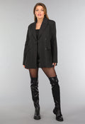 Zwarte Oversized Blazer met Krijtstreep